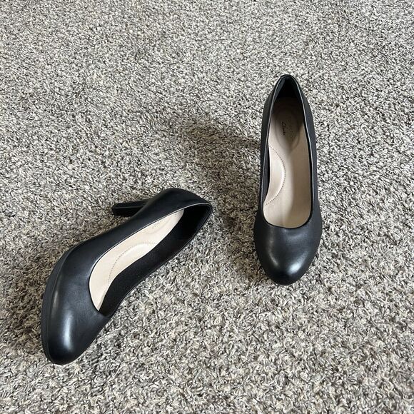 Clarks Adriel Viola Black Leather Platform Dress Shoes Pumps Heels Size 8 W New